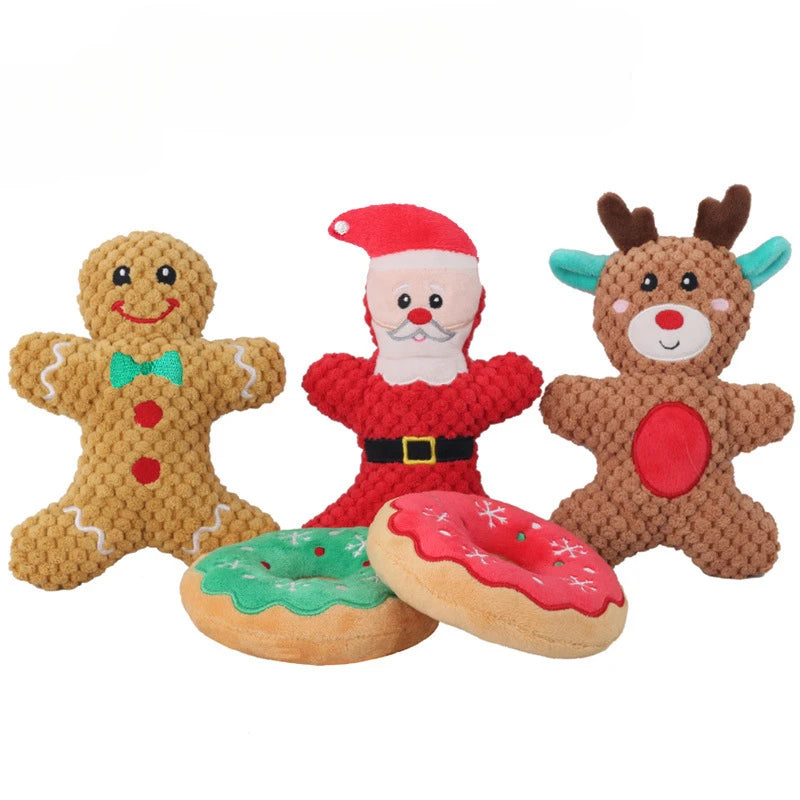 Christmas Plush Dog Toys – Gingerbread, Santa & Reindeer