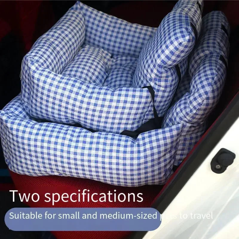 Blue and white checkered pet car seat beds for small and medium dogs