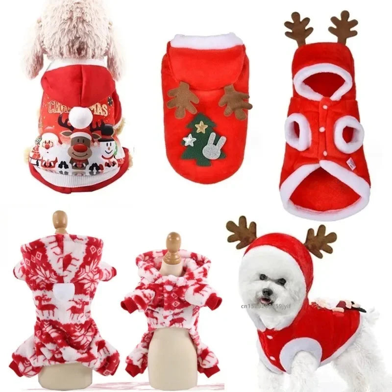 Christmas Dog Hoodie with Antlers – Red Festive Costume