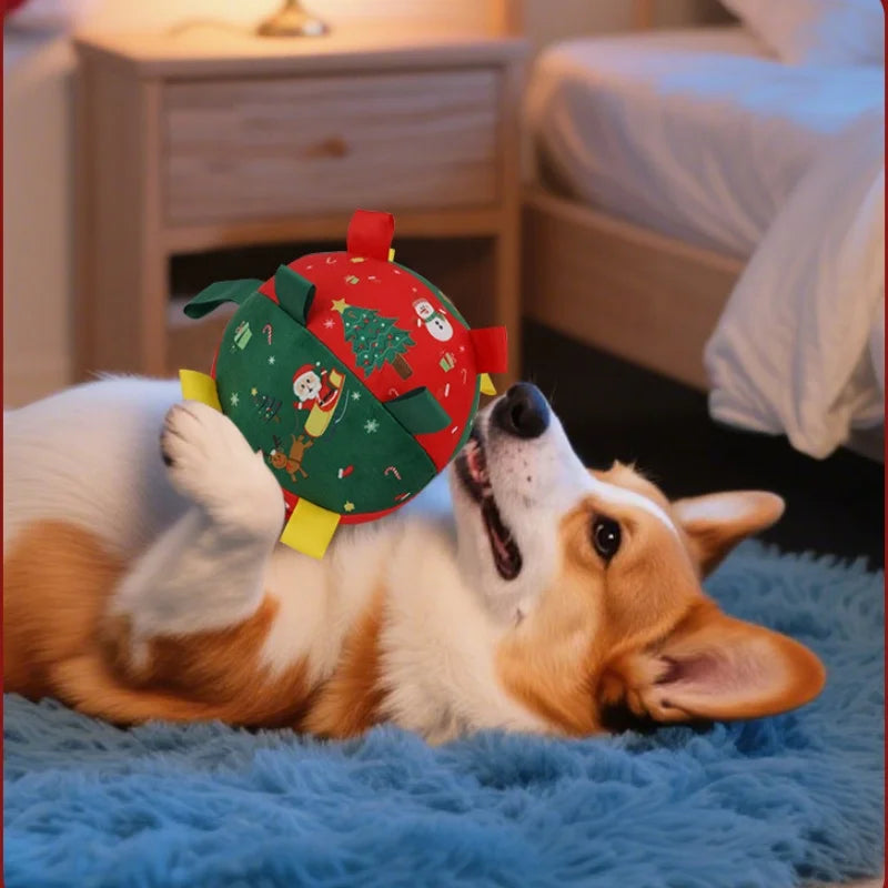 Christmas Squeaky Dog Ball – Red Festive Toy