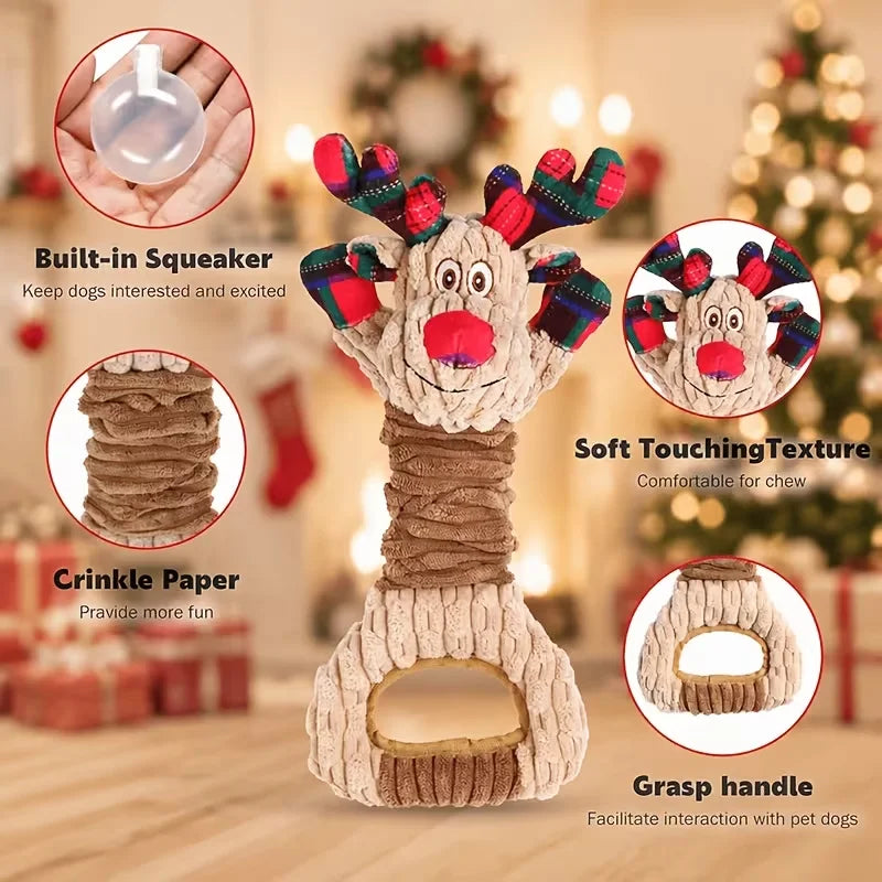 Christmas Reindeer Dog Toy – Plush Squeaky & Crinkle