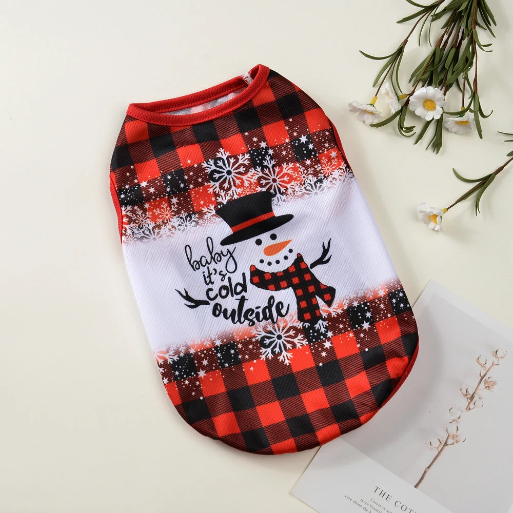 Christmas Dog T-Shirt – Deer & Snowman Print