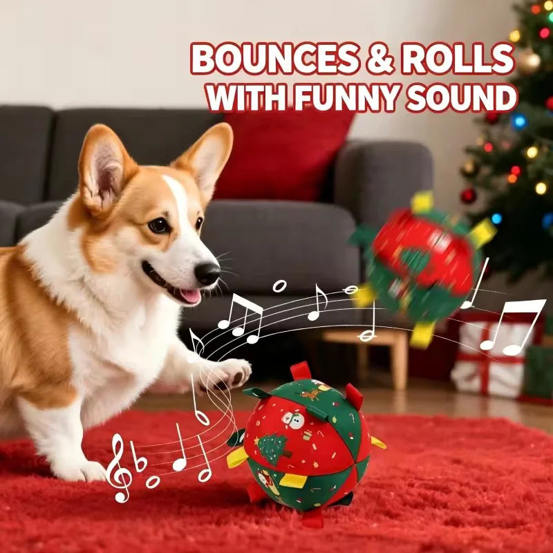 Christmas Plush Dog Ball with Bell – Red Festive Toy