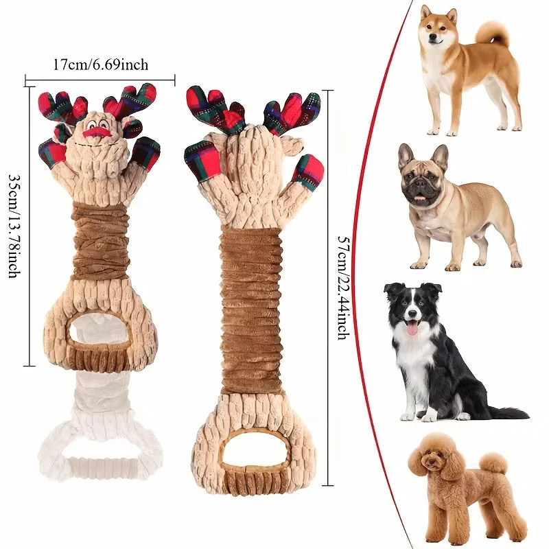 Christmas Reindeer Dog Toy – Plush Squeaky & Crinkle