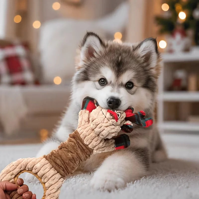 Christmas Reindeer Dog Toy – Plush Squeaky & Crinkle