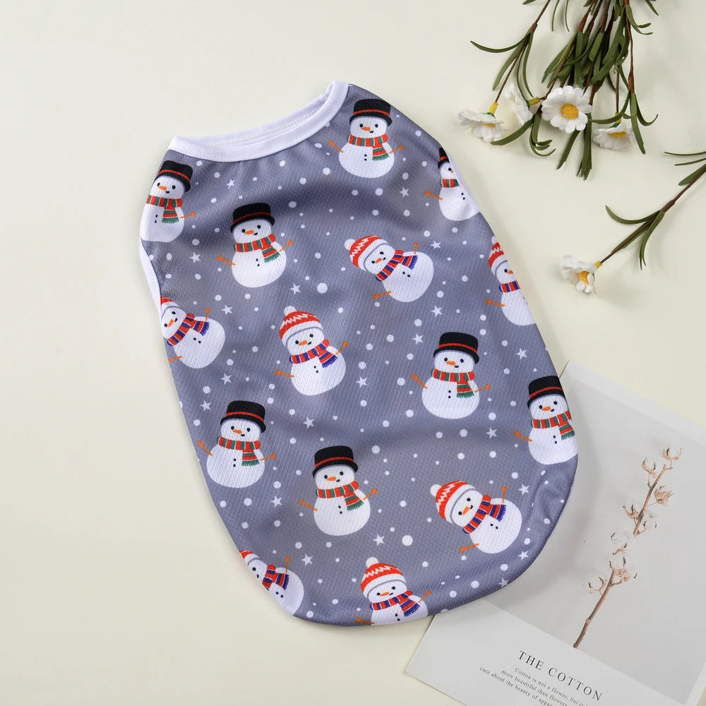 Christmas Dog T-Shirt – Deer & Snowman Print