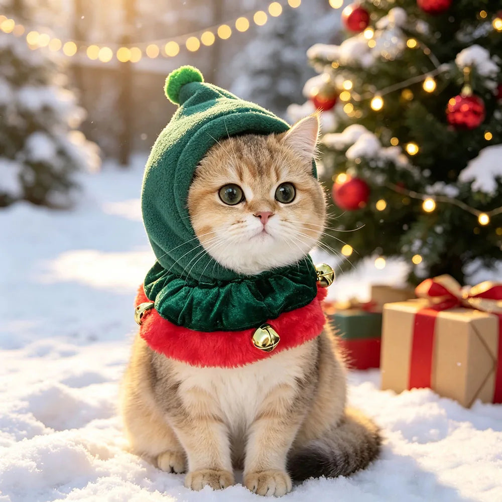 Christmas Dog Hat & Collar Set – Green Festive Accessory