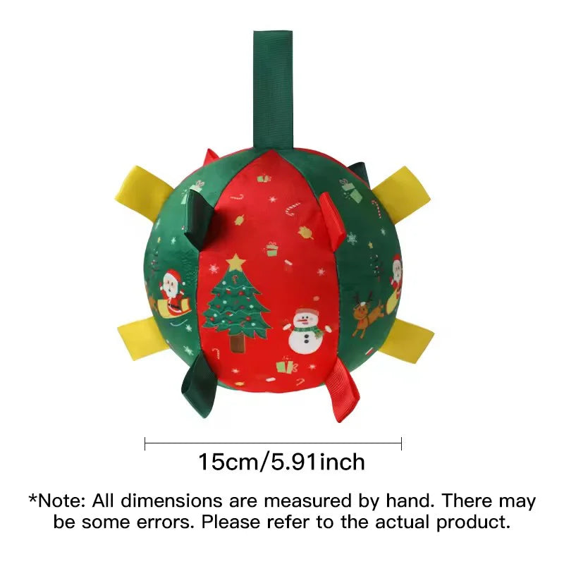 Christmas Plush Dog Ball with Bell – Red Festive Toy