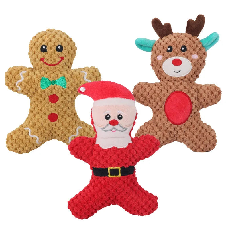Christmas Plush Dog Toys – Gingerbread, Santa & Reindeer
