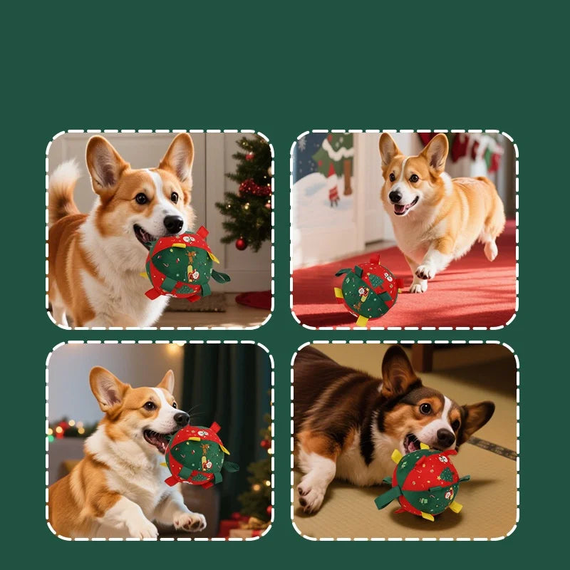 Christmas Squeaky Dog Ball – Red Festive Toy