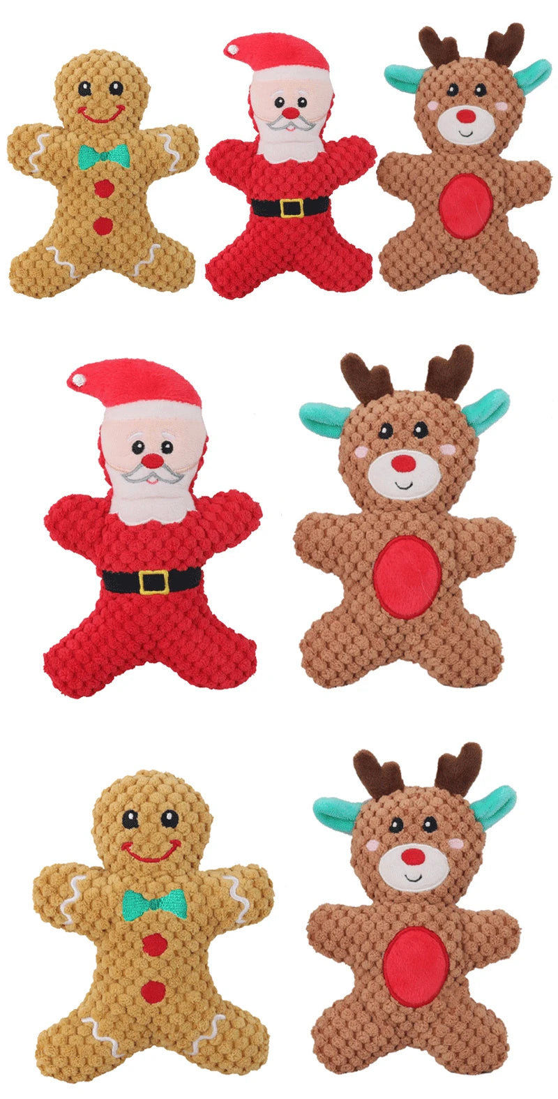 Christmas Plush Dog Toys – Gingerbread, Santa & Reindeer