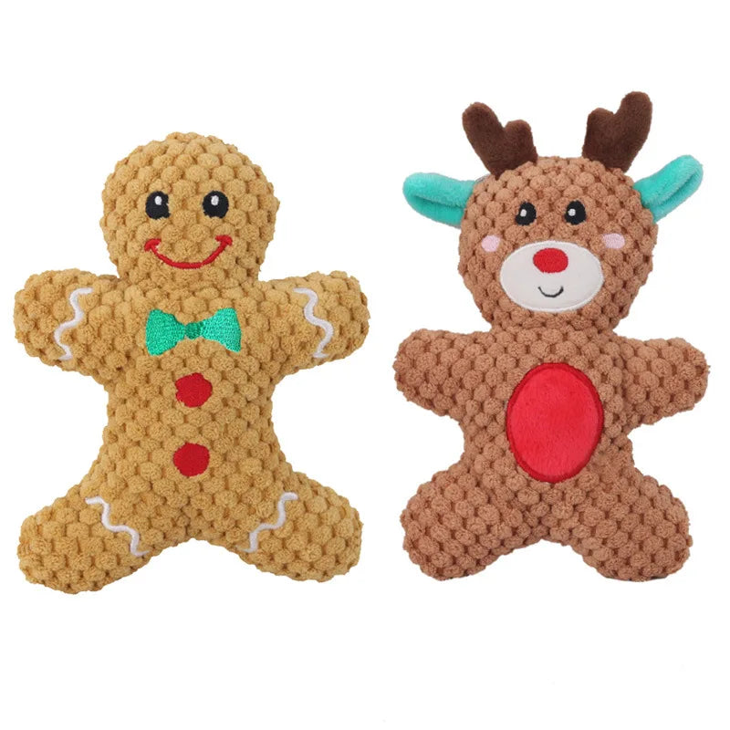 Christmas Plush Dog Toys – Gingerbread, Santa & Reindeer