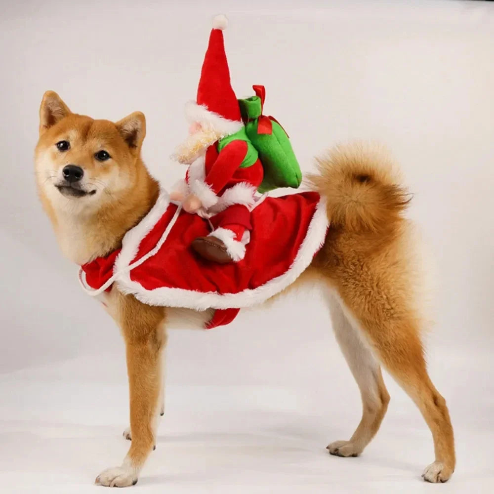 Santa Riding Dog Costume – Funny Christmas Pet Outfit