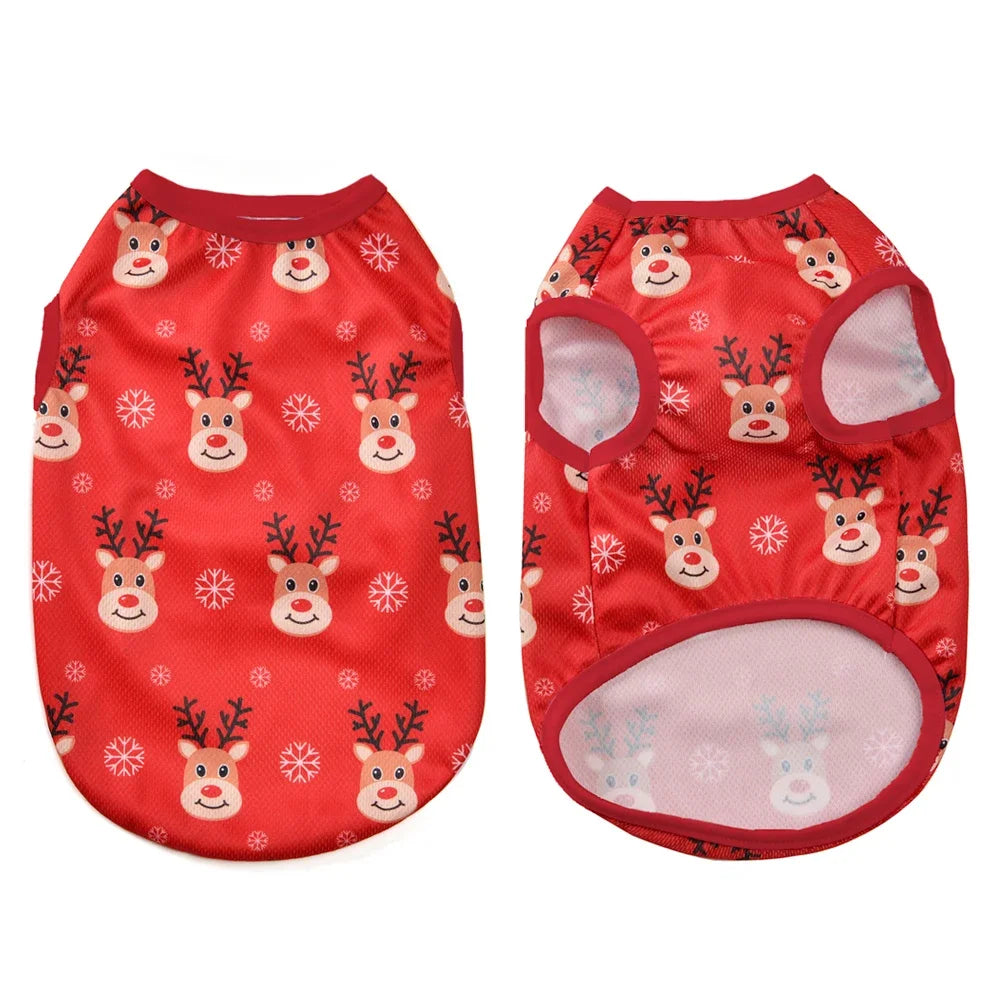 Christmas Dog T-Shirt – Deer & Snowman Print