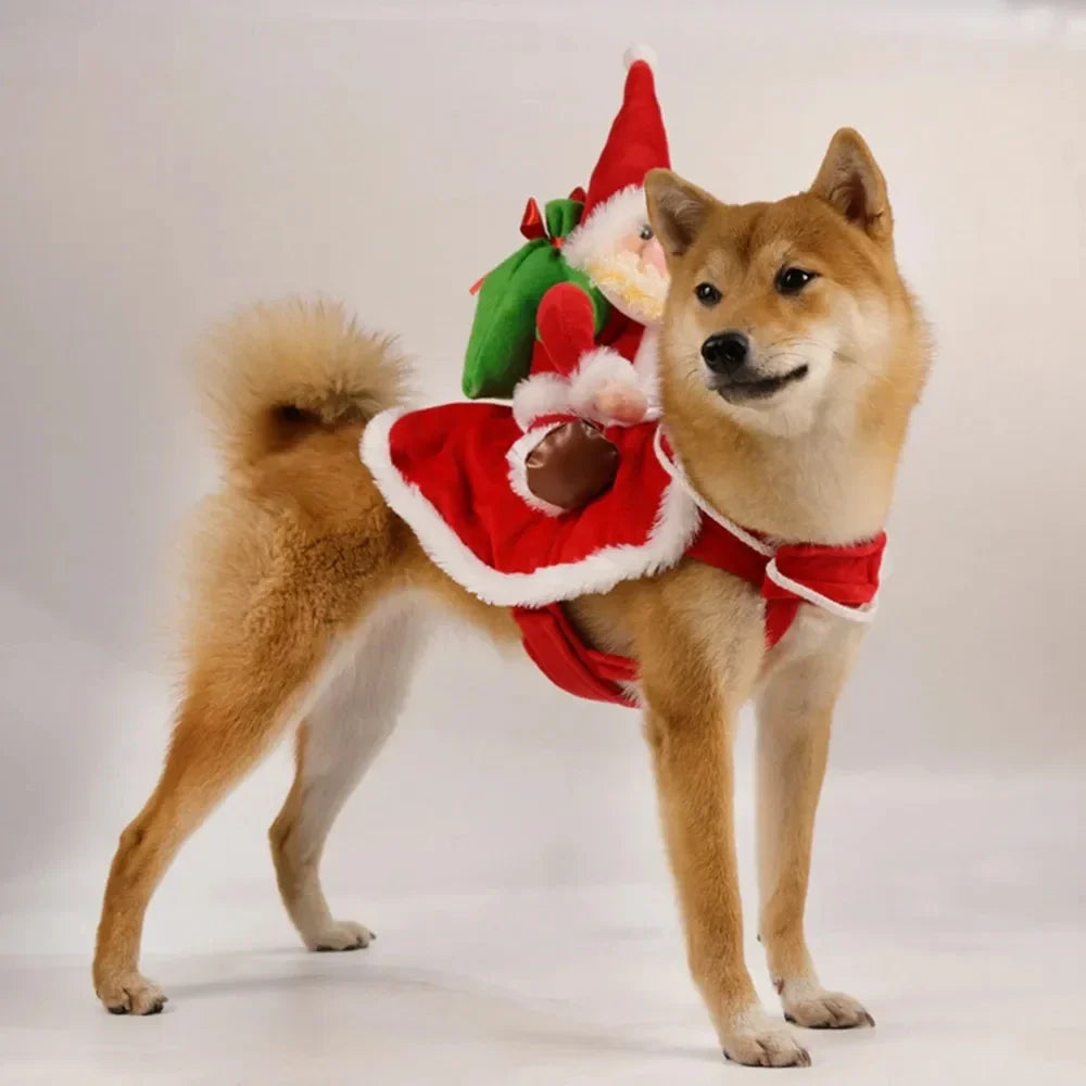 Santa Riding Dog Costume – Funny Christmas Pet Outfit