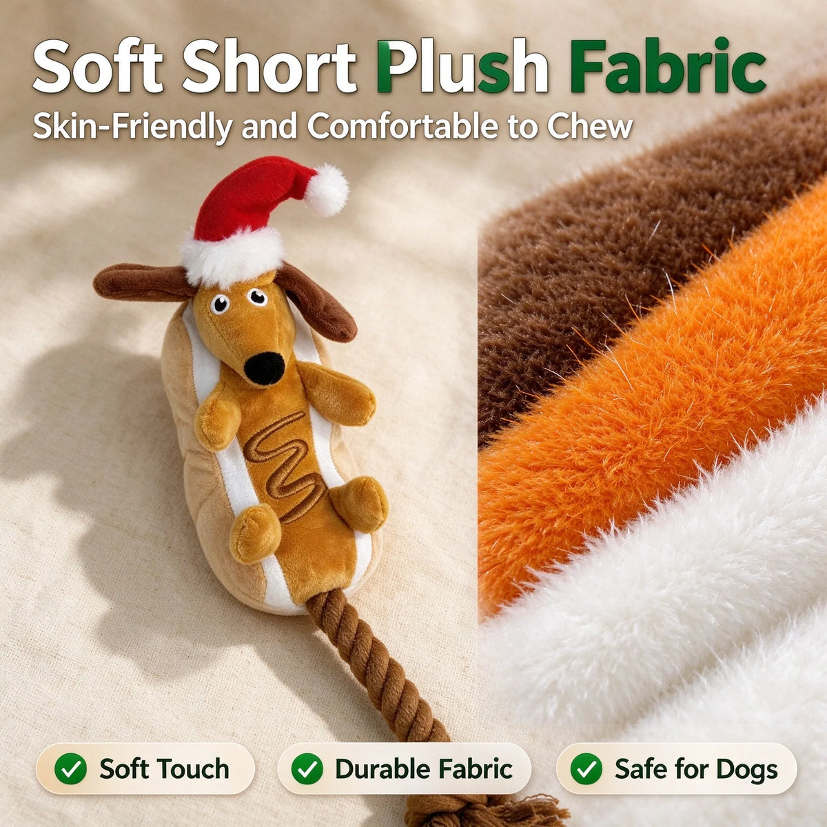 Christmas Dachshund Dog Toy – Plush Squeaky Rope Toy