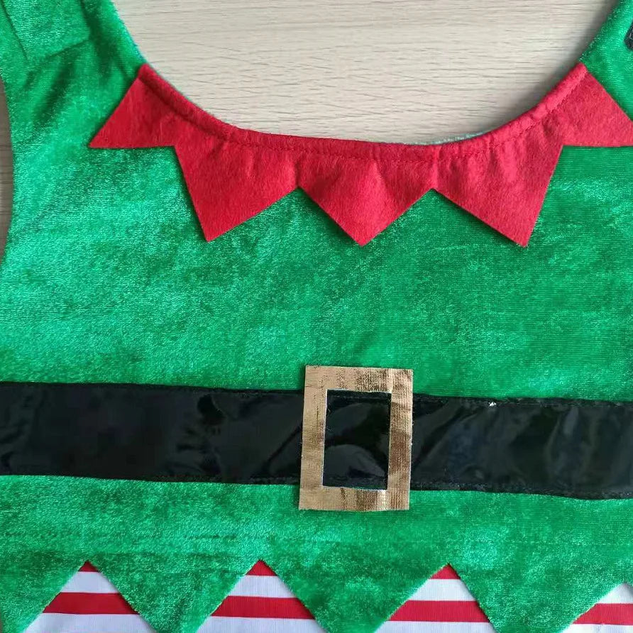 Christmas Elf Dog Costume – Striped Festive Outfit