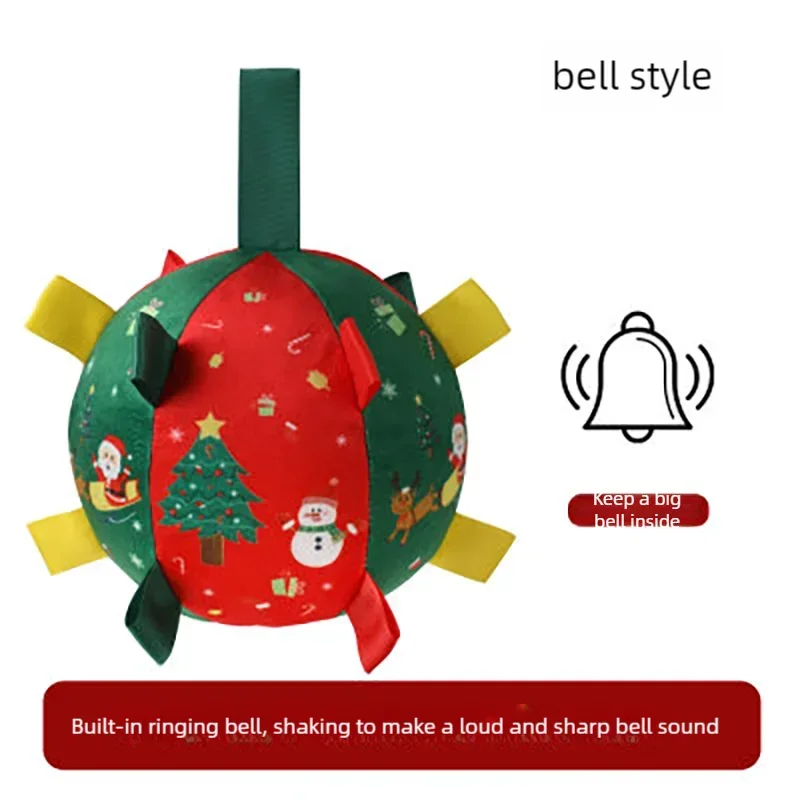 Christmas Plush Dog Ball with Bell – Red Festive Toy