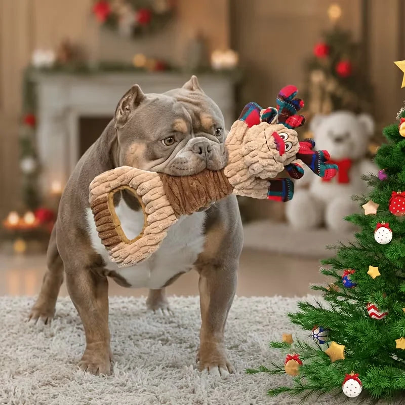 Christmas Reindeer Dog Toy – Plush Squeaky & Crinkle