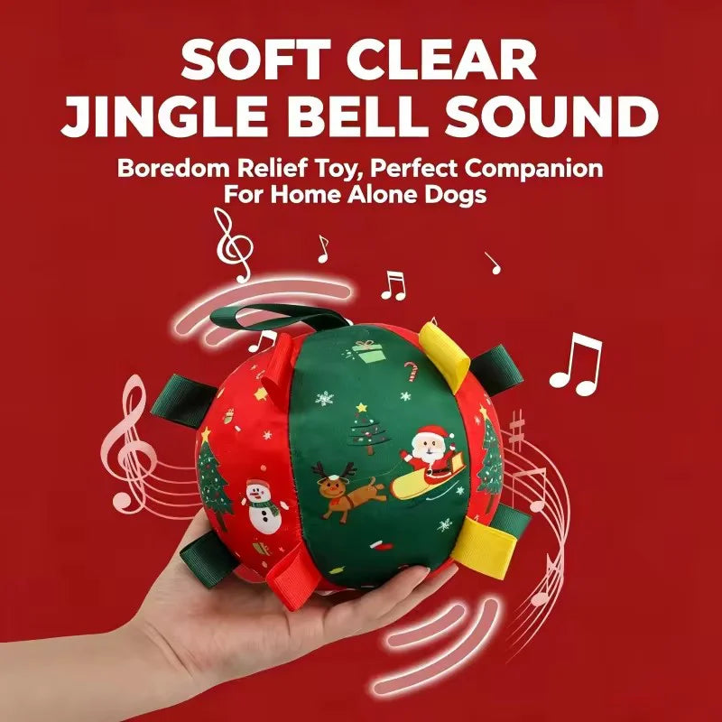 Christmas Plush Dog Ball with Bell – Red Festive Toy