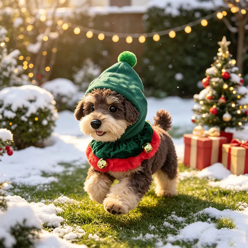 Christmas Dog Hat & Collar Set – Green Festive Accessory
