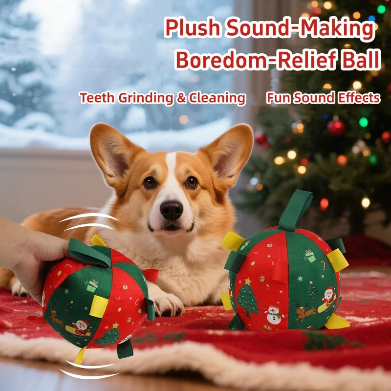 Christmas Squeaky Dog Ball – Red Festive Toy