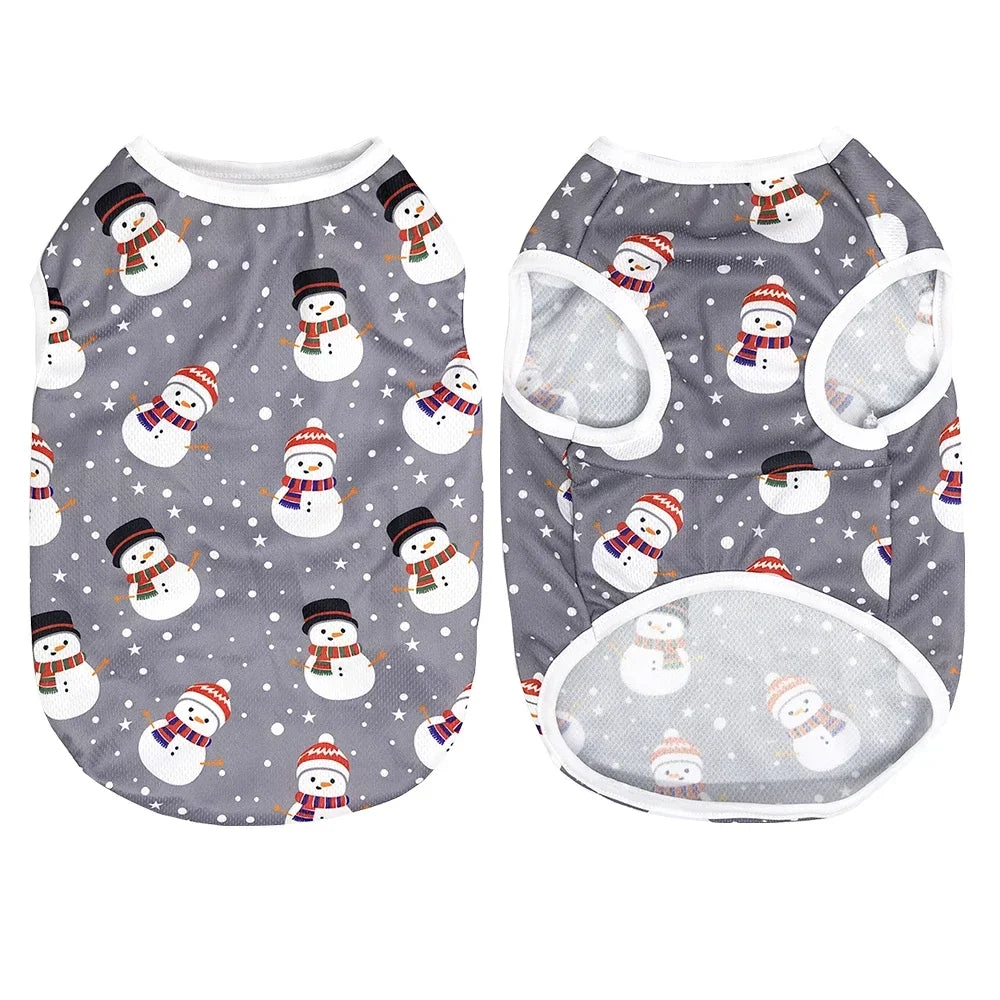Christmas Dog T-Shirt – Deer & Snowman Print