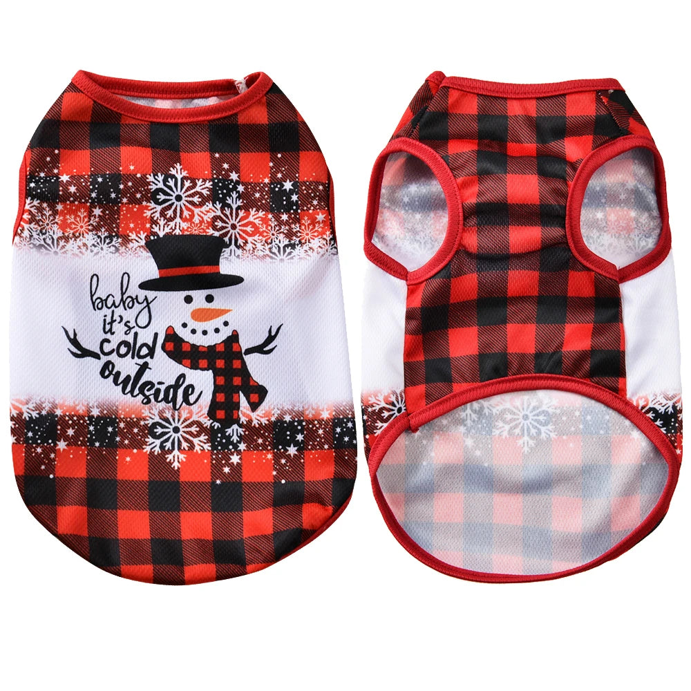 Christmas Dog T-Shirt – Deer & Snowman Print