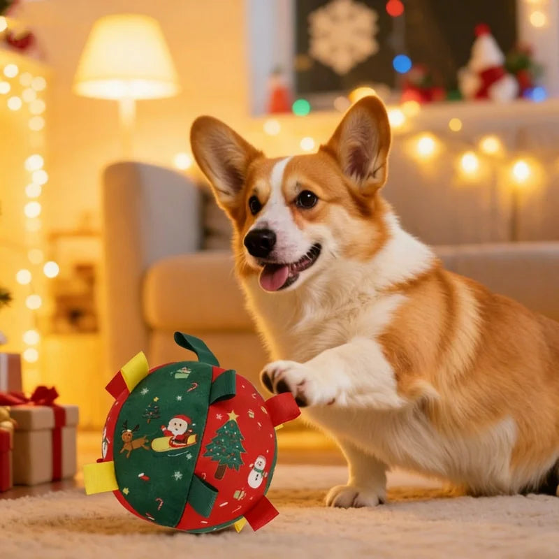 Christmas Squeaky Dog Ball – Red Festive Toy