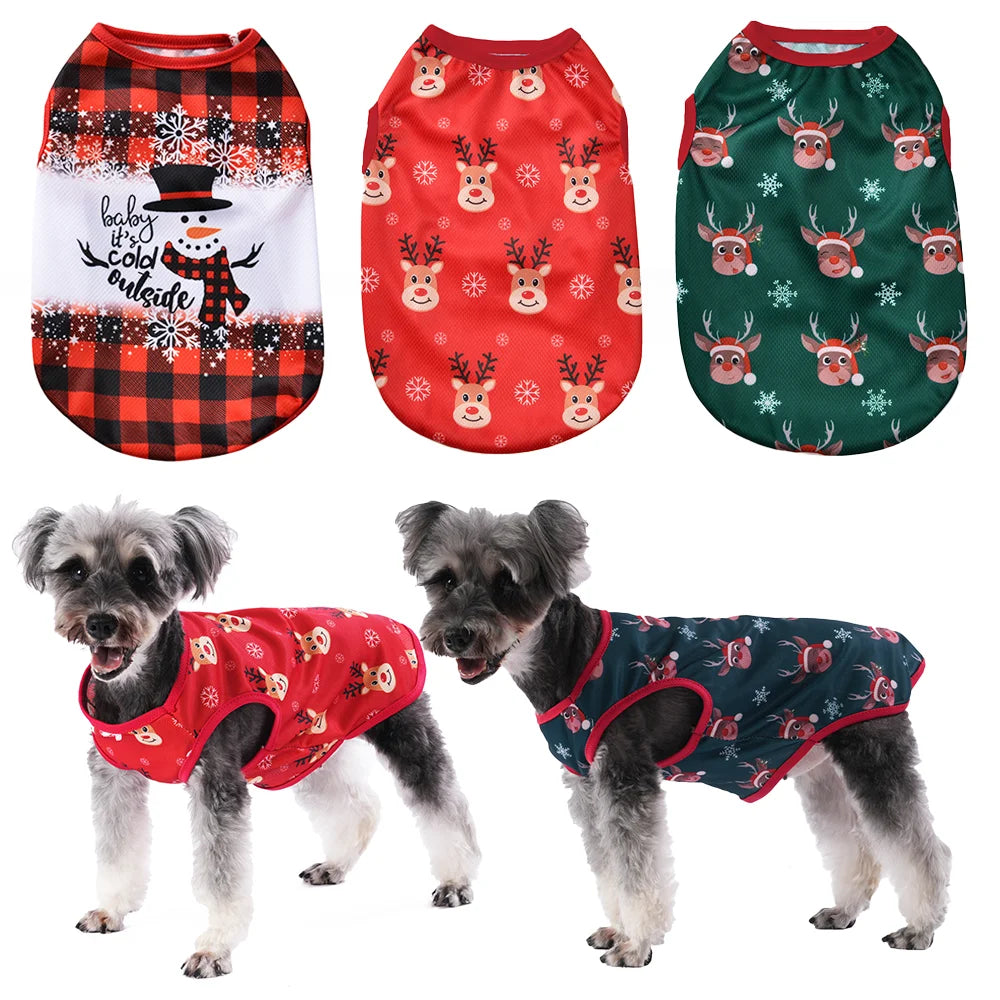 Christmas Dog T-Shirt – Deer & Snowman Print