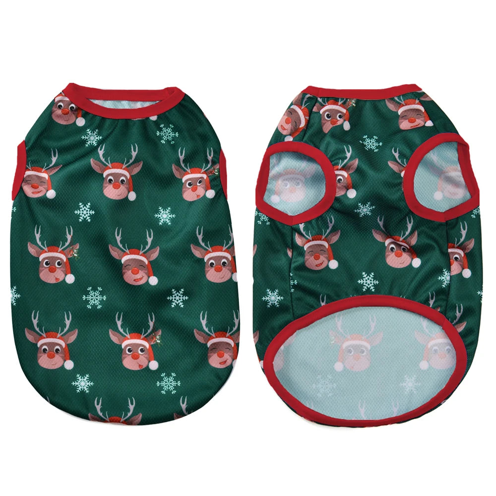 Christmas Dog T-Shirt – Deer & Snowman Print