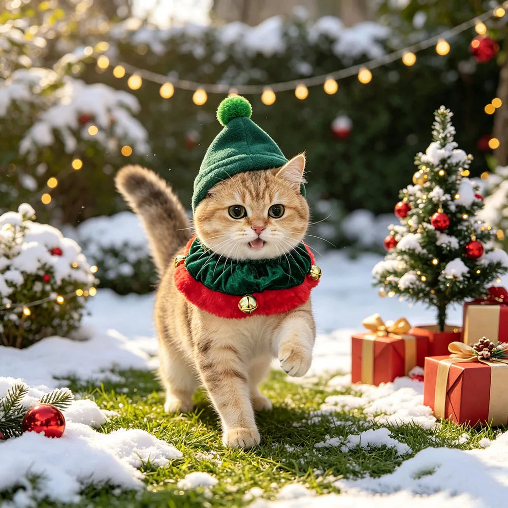Christmas Dog Hat & Collar Set – Green Festive Accessory