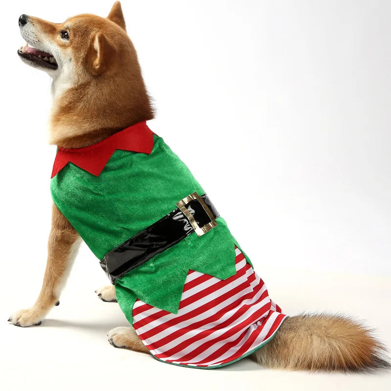 Christmas Elf Dog Costume – Striped Festive Outfit