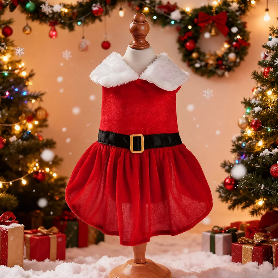 Santa Christmas Dog Costume Dress – Red Festive Outfit