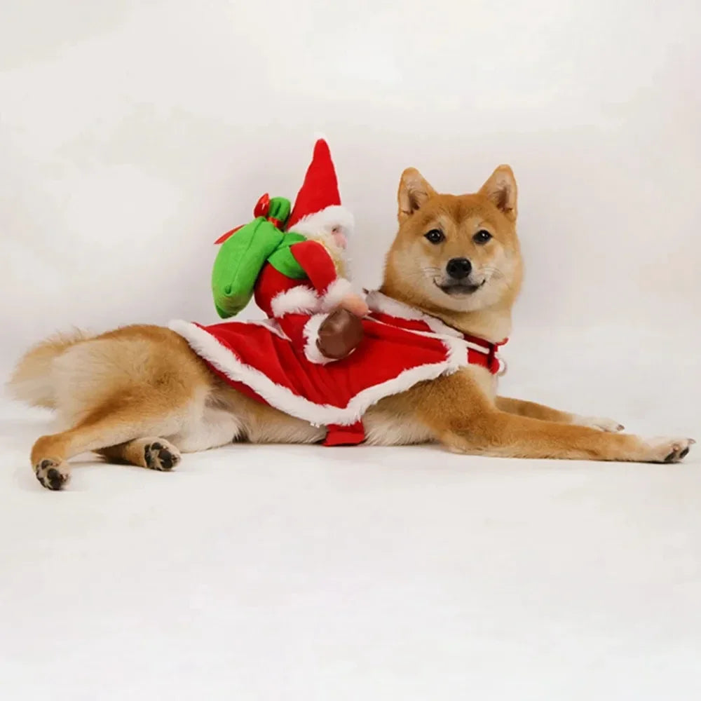 Santa Riding Dog Costume – Funny Christmas Pet Outfit